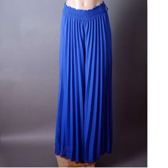 Blue Palazzo Stretchy Loose Wide Leg Long Pants - Picture 6 of 6